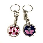 UK Phoenix Trolley Token New £1 Coin Shape 12 Sided Shopping Cart Key Ring Release Shop Locker Keychain (Hearts & Butterfly)