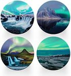 4 x Round Northern Lights Coasters - Iceland Boraelis Men Women Set Theme House Warming Circle Drinks Kitchen Decoration Décor Gift #80213