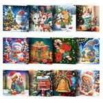 Diamond Art Christmas Cards, 12 Pcs Christmas Diamond Art Cards, DIY Diamond Painting Christmas Cards 3d Diamond Art Christmas Decorations Diamond Painting Kits for Adults Kids Gifts (style-2)