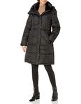 LONDON FOG Women's Chevron Coat with Faux Fur Trimmed Hood, Black, S