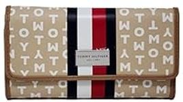 Tommy Hilfiger Women's TH Logo Print Checkbook Wallet Clutch Bag - White/Tan, Beigh, Continental Wallet