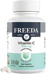 FREEDA Vitamin C - Vegan Vitamin C 500mg - Kosher - Powerful Antioxidant Immune Support - Easy to Swallow Vitamins C Tablets as Ascorbic Acid - Pure Vitamin C 500 mg - VIT C Supplement (250 Count)