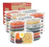 KRUM Transparent Rectangle Takeout Food Containers Food Storage Containers With Lids Freezer Safe | Meal Prep | Microwavable Dishwasher | Leakproof | BPA Free (500ml Pack of 100)