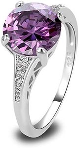 Psiroy Women's 925 Sterling Silver Plated Simulated Amethyst Cocktail Promise Ring Size 8