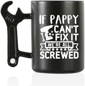 Onebttl Pappy Gifts for Father's Day, Pappy Coffee Mug with Wrench Handle from Granddaughter and Grandson, 13.5oz/400ml Funny Ceramic Mug for Grandpa - Pappy Can Fix