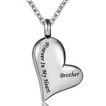 Cremation Urn Necklace Engraved Brother Forever In My Heart Stainless Steel Keepsake Waterproof Memorial Heart Pendant