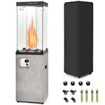 COSTWAY Outdoor Gas Patio Heater, 12 KW Flame Adjustment Portable Propane Fireplace with Lockable Wheels & Waterproof Cover, Real Flame Standing Floor Heater for Garden Camp BBQ Parties (Light Grey)