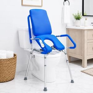Platinum Health GentleBoost Uplift Raised Toilet Seat with Handles, Padded Bedside Commode Chair for Toilet (Blue) (330lb. Capacity)
