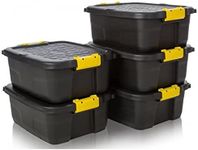 5 x 24L Heavy Duty Black Storage Crates & Lids Black Yellow Handles