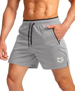 G Gradual Men's Running Shorts with Zipper Pockets Quick Dry Gym Athletic Workout 5" Shorts for Men (Light Grey, X-Large)