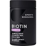 Sports Research Max Strength Vegan Biotin 10,000mcg with Organic Coconut Oil - Helps to Maintain Healthy Hair, Nails and Skin - Great for Women & Men - 120 Veggie Softgels