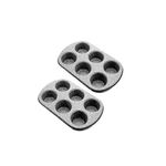 Femora Carbon Steel Stone Ware Non-Stick Coated Muffin Tray – 6 Slots (28 x18 x 5 cm), Set of 2