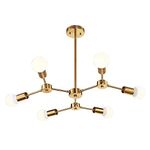 Nauticaz Brass Sputnik Chandeliers 6-Light Mid Century Modern Light Semi Flush Mount Ceiling Light Fixtures for Dining Room Kitchen Living Room Foyer and Hallway UL Listed (Option 2)