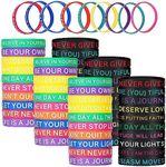 60 pcs Motivational Quote Rubber Wristbands, BOSOIRSOU 5.84cm Diameter Inspirational Silicone Bracelets Stretch Unisex Wristbands for Men Women Party Supplies