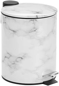 mDesign Metal 1.3 Gallon/5 Liter Round Step Trash Wastebasket,Garbage Container Bin with Lid for Bathroom, Powder Room, Bedroom, Kitchen, Craft Office- Removable Liner Bucket Black Marble 21878MDBST