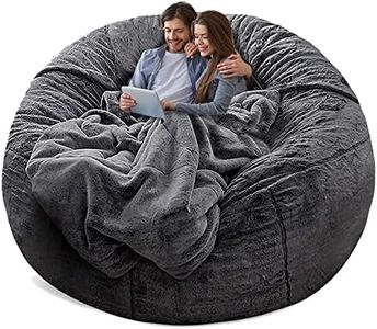 YudouTech Bean Bag Chair Cover(Cover Only,No Filler),Big Round Soft Fluffy PV Velvet Washable Bean Bag Lazy Sofa Bed Cover for Adults,Living Room Bedroom Furniture Outside Cover,150cm Dark Grey.