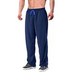 EKLENTSON Men's Navy Tracksuit Bottoms Mesh Jogging Sweat Pants with Zipper Pockets Open Bottom Athletic Pants