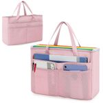 Prokva Desk File Organizer Tote Bag for Legal Size File Folder, Hanging File Storage Box with Pockets and Handle, Pink (Patent Design)