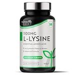 L-Lysine 1100mg High Strength - 240 Vegan & Gluten Free Tablets (8 Month Supply) - Cold Sore Treatment, Essential Amino Acid Supplement - Normal Growth and Muscle Turnover - Made in The UK - Nutravita