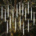 Vikdio Christmas Lights Outdoor, Meteor Shower Lights 16 Spiral Tubes 30cm 480 LEDs 5.25m Lit Length, Waterproof Snowfall Icicle Lights for Outdoor Xmas Decoration Party Tree Window (White)