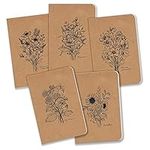 Field Journal/Pocket Notebook by Bright Day - 3.5" x 5.5" Lined Memo Book - Flower Collection Pack of 5