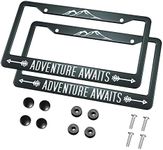 HOSNYE Adventure Awaits License Plate Frame Alpine Travel Enthusiasts Metal 2 Pcs 2 Holes Black Licenses Plates Frames Front Licenses Plate Covers Car Tag Frame for Women Men US Vehicles