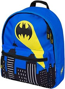 Baagl Zaino per l'asilo, per bambini, per l'asilo, per bambini, con cintura sul petto, Batman Blu