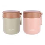 volumoon 2 X Insulated Food Flask with Foldable Spoon, 430ml Vacuum Insulated Food Container, Thermal Lunch Box for Hot Food Kids Stainless Steel, Leak Proof Soup Containers, Green&Pink