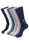 BALENZIA Men's Motif Cotton Crew Length/Calf Length Socks- Made with Cotton and Spandex Men's Formal Socks Pack of 6 (Black,Beige,Navy,D.Grey,L.Grey,White)