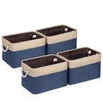 Univivi Fabric Storage Bins for Shelves, Navy Blue Rectangular Foldable Storage Basket with Top Steel Ring, Cotton Linen Storage Basket, 38 * 26 * 24cm