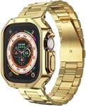 MRYUESG Compatible with Apple Watch Ultra Band and Case, Stainless Steel Metal Chain TPU Cover, Smart-Watch Link Bracelet Strap for men, Wrist-Band i-Watch Ultra, 49mm, Gold