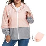 Zando Plus Size Rain Jackets for Women Raincoats for Women with Hood Lightweight Rain Jacket Womens Windbreaker Packable Rain Coat for Women Waterproof Travel Rain Coats for Women Pink and Gray 2XL