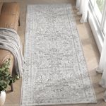 COLLACT Runner Rug 2x6 Area Rug Antibacterial Rug Taupe Vintage Rug Hallway Washable Rug Floral Print Floor Cover Indoor Rug Foldable Thin Rug for Entryway Living Room Bedroom