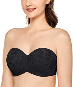 DELIMIRA Women's Floral Jacquard Non-padded Underwire Minimizer Strapless Bra Black 36C