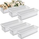 FillTouch 6 Packs 23 Inch Window Flower Box Extra Large Window Sill Herb Garden Long Rectangle Planter Plastic Boxes Outdoor with Drainage Trays Garden Boxes for Balcony Windowsill Patio Garden