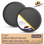 volila Black Round Tray - 28 cm (2 Pack) Rubberized Non Slip Tray for Serving Food and Drinks - Dishwasher Safe Non Slip Drinks Tray for Parties, Gatherings, Bars, Restaurants and Home