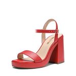 DREAM PAIRS Heels for Women Block Chunky Platform High Heels Open Toe Fashion Wedding Party Evening Prom Dance Ankle Strap Dress Pump Sandals Shoes, Red, 8.5