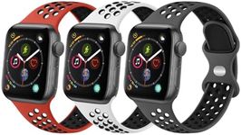 3 PACK Leonids Silicone Bands for Apple Watch Band 45mm 44mm 42mm 41mm 40mm 38mm, Soft Silicone Band Adjustable Two-Color Stitching Replacement Wristbands Straps for iWatch Series 9 8 7 6 5 4 3 2 1 SE Women Men (38mm/40mm/41mm, Red/Black+White/Black+Grey/Black)