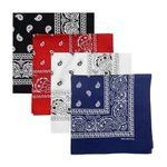 DIKHAWA Unisex Soft Breathable Cotton Paisley Printed Cowboy Bandanas,Headband,Scarf (BLACK,RED,WHITE,NAVY_50CM X 50CM_Pack of 4)