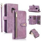 UEEBAI Case for Samsung Galaxy S9 Plus, 9 Card Slots Retro Leather Wallet Shockproof Flip Cover with Hand Strap Card Slots Zipper Pocket Kickstand Handbag Magnetic Closure - Vintage Purple