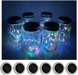 6 Pack Mason Jar Lights 10 LED Solar Colorful Fairy String Lights Lids Insert for Patio Yard Garden Party Wedding Christmas Decorative Lighting Fit for Regular Mouth Jars(Jars Not Included)