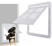Cdycam Dog Cat Door for Screen Door with Magnetic Flap Lockable, Magnetic Closure Sturdy Screen Pet Door for Existing Sliding Door, Window (L (Inside Size: 14.5"*12.2"), White)