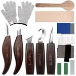 VIBRATITE Wood Carving Tools Set, Hook Carving Knife, Detail Wood Knife, Whittling Knife, Oblique Knife, Trimming Knife, Gloves, Carving Knife Sharpener Woodworking Whittling Kit for Beginners