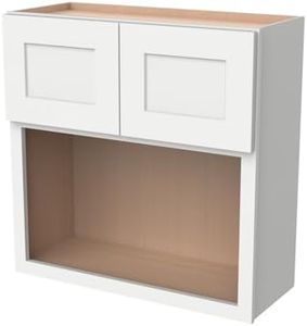 CozyHommie Solid Wood RTA Wall Microwave Open Shelves Cabinet Kitchen Pantry Storage Cabinet Microwave Stand Cabinet with 2 Doors（Shaker Origami White, 30”W×24”D×42”H