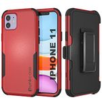 Punkcase for iPhone 11 Belt Clip Holster Case [Patron Series] 4-1 Rugged & Protective Multilayer Phone Cover W/Integrated Kickstand for iPhone 11 (5.8") (2019) [Red-Black]