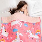 Insugar Kids Weighted Blanket 3lbs, 36” x 48”, Minky Dots Heavy Blanket for Bed Sleeping, Cute Cartoon Pattern, Cozy Flannel Child Heavy Blankets Gift for Girls, Pink Unicorn