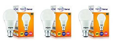 wipro Garnet 9W LED Bulb for Home & Office |Warm White (2700K) | B22 Base|220 degree Light coverage |4Kv Surge Protection |400V High Voltage Protection |Energy Efficient | Pack of 3