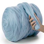 Meriwoolart® 100% XXL Merino Wool Yarn, 4-5 cm Thick Wool Yarn, Felting Wool Dry Felting, Wet Felting, DIY Wool Yarn Blanket, Baby Wool, Arm Knitting Blanket Yarn, Baby Blue, 100 g