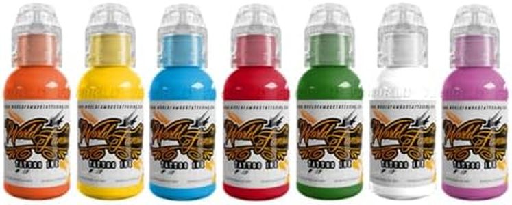 World Famous Tattoo Ink - 7 Color Simple Tattoo Kit - Professional Tattoo Ink in Color Assortment - Skin-Safe Permanent Tattooing - Vegan & Non-Toxic (0.5 oz Each)