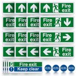 24pcs Premium Fire Exit Sign Kit (Right, Left, Up, Down Arrow) - Fire Exit Keep Clear, Fire Door Keep Shut, 30 X 10cm Self Adhesive Sticker EN ISO 7010 Compliant